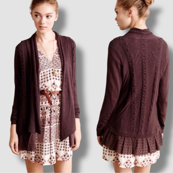 Anthropologie Knitted & Knotted Ismare Cabled Cardi Medium Romantic Long Line - Picture 1 of 13